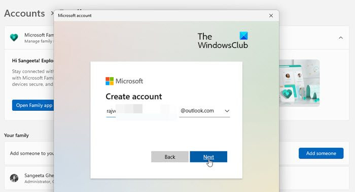   Bir aile üyesi için Windows 11'de Microsoft Hesabı oluşturma