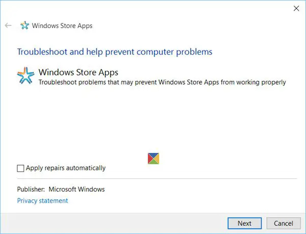   „Windows-10-store-apps-troubleshooter“.
