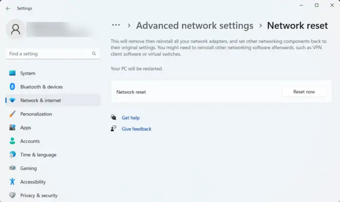 i-reset ang mga setting ng network