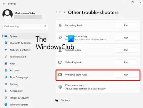   Exécutez l'outil de dépannage des applications du Windows Store - Windows 11
