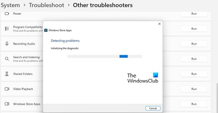 Troubleshooter ng Windows Store Apps - Windows 11