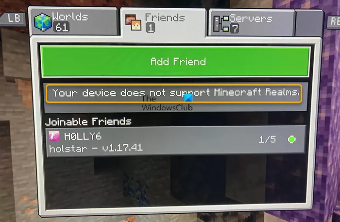 Jūsu ierīce neatbalsta Minecraft Realms