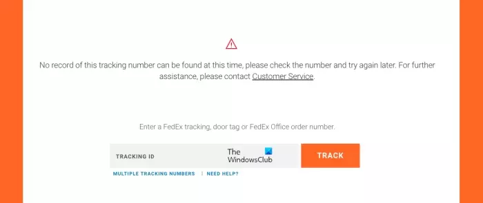 FedEx: no se puede encontrar ningún registro de este número de seguimiento en este momento.