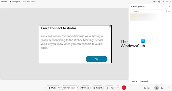 Opravit chybu Cisco Webex Can't connect to audio