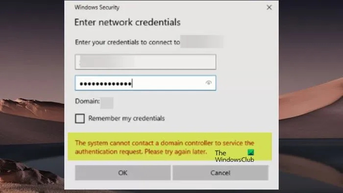 Het systeem kan geen contact maken met de domeincontroller om het authenticatieverzoek te verwerken.