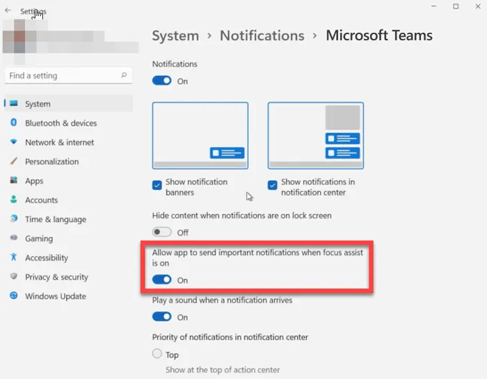 Ontvang belangrijke meldingen wanneer Focus Assist is ingeschakeld in Windows 11.