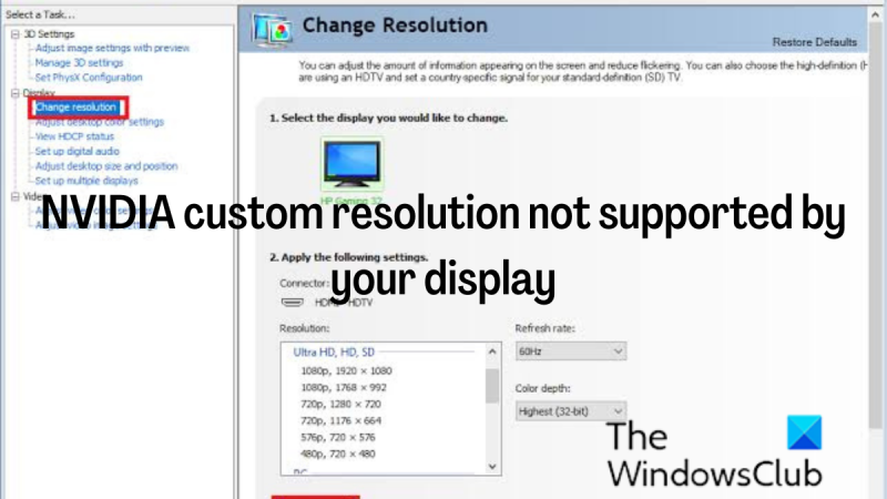 NVIDIA anpassad upplösning stöds inte av din skärm