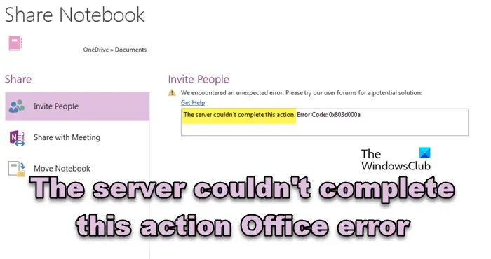 De server kan deze actie niet voltooien Office-fout