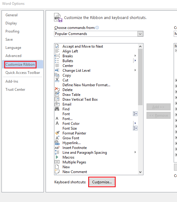 Com personalitzar les dreceres de teclat per a Microsoft Word