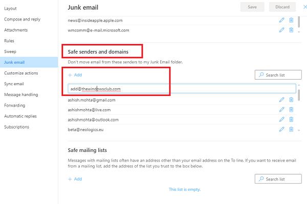 Как да добавите някого към списъка с безопасни изпращачи в Outlook