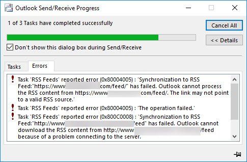 Οι ροές RSS του Microsoft Outlook δεν ενημερώνονται σε υπολογιστή με Windows