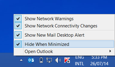 Kā samazināt programmu Outlook uz sistēmas teknes sistēmā Windows 10