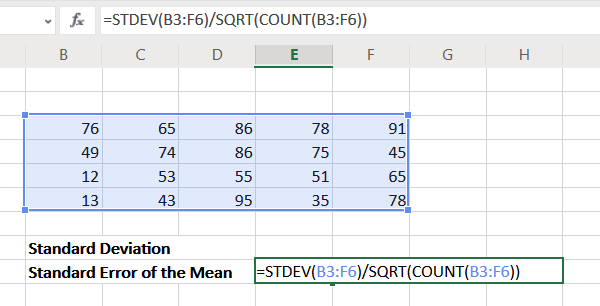 Erreur standard de moyenne dans Excel