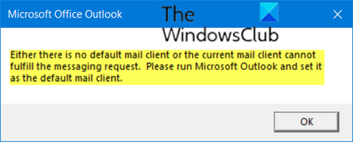 वर्तमान मेल क्लाइंट संदेश अनुरोध - Outlook त्रुटि को पूरा नहीं कर सकता है