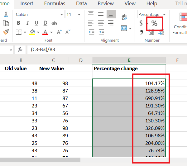 Comment calculer le changement de pourcentage dans Excel
