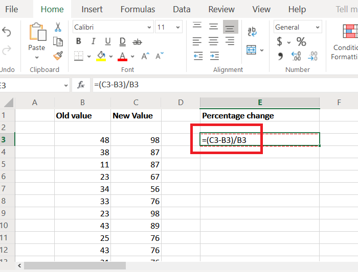 Как да намеря процентната промяна в Excel?