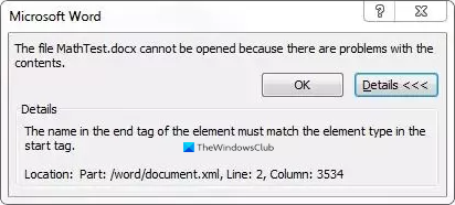 Le fichier ne peut pas être ouvert car il y a des problèmes avec le contenu