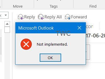 Windows 上の Outlook で実装されていないエラーを修正する
