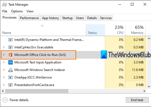 Microsoft Office slutklik for at starte processer