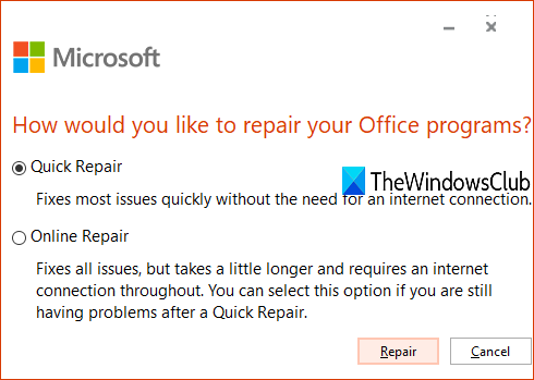 Korjaa Microsoft Office