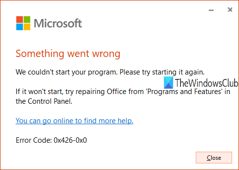 Correction du code d'erreur Microsoft Office 0x426-0x0