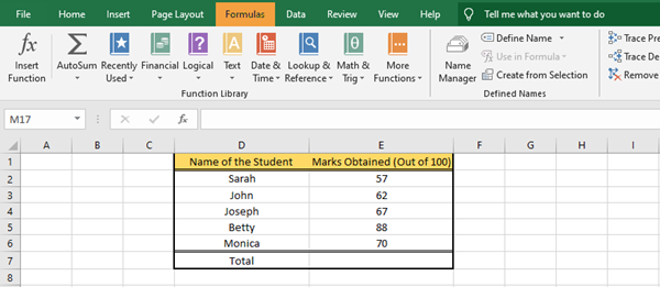 Microsoft Excel에 수식 및 함수 삽입
