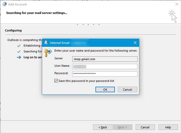 Outlook не может подключиться к Gmail, продолжает запрашивать пароль