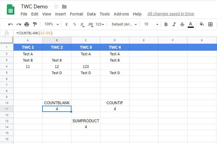 Tyhjien tai tyhjien solujen laskeminen Excelissä ja Google Sheetsissa