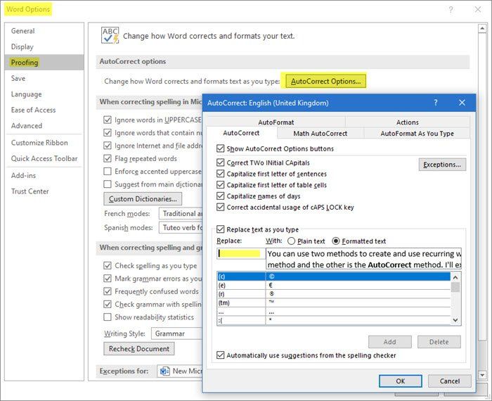 Comment créer des entrées d'insertion automatique à utiliser avec Microsoft Word