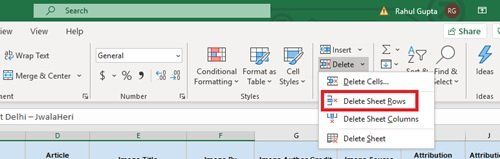 Dzēsiet vairākas rindas programmā Microsoft Excel