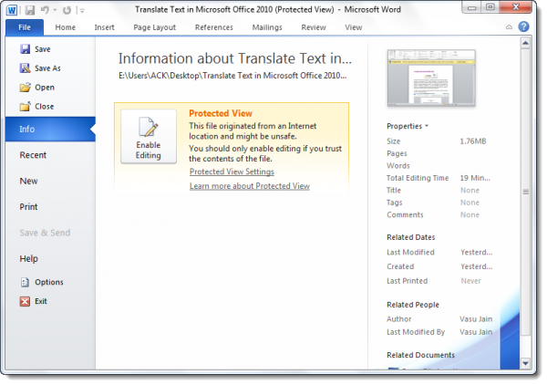 Cómo deshabilitar la Vista protegida en Microsoft Office