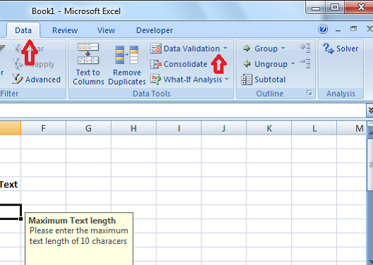 сообщения об ошибках при проверке данных Excel в инструментах данных