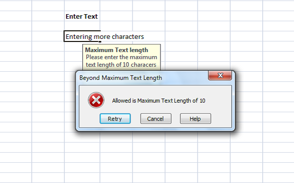 Добавить сообщения об ошибках в Excel