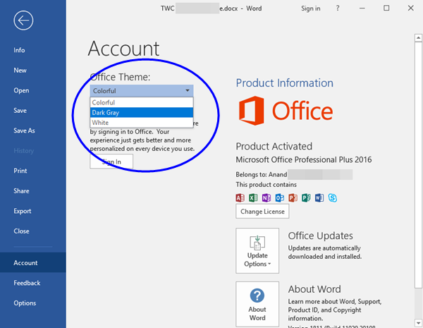 Kako se prebaciti na bijelu, sivu, šarenu ili crnu temu u programu Microsoft Office