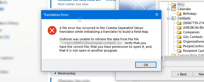 V překladači Comma Separated Values ​​došlo k chybě souboru