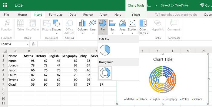 Izveidojiet sektoru diagrammu programmā Excel
