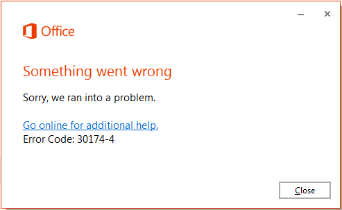 Microsoft Office त्रुटि: कुछ गलत हो गया। त्रुटि कोड 30094-4