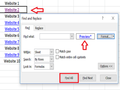 prévisualiser le format de recherche dans Excel