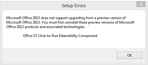 Office 15 Click-to-Run Extensibility Component Error