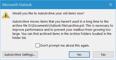 Automatski arhivirajte stare stavke u programu Microsoft Outlook u sustavu Windows 10