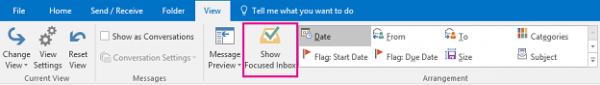 A fókuszos postafiók funkció be- és kikapcsolása az Outlookban