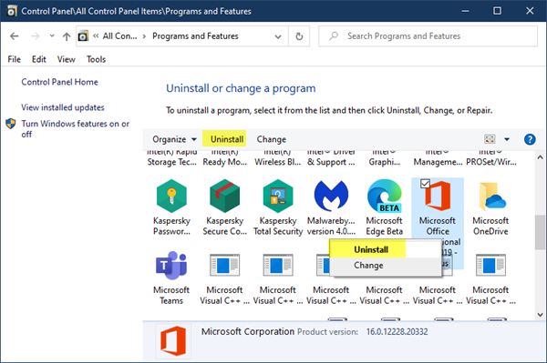 Hoe Microsoft Office of Office 365 in Windows 10 te verwijderen