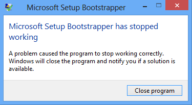 Microsoft सेटअप बूटस्ट्रैपर ने Office स्थापित करते समय काम करना बंद कर दिया है