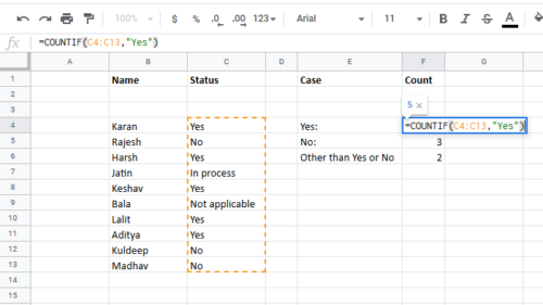 Excel में Yes या No प्रविष्टियों की संख्या की गणना कैसे करें