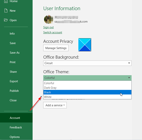 Activer le mode sombre dans les applications Microsoft Office