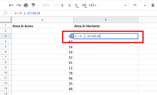 Kako pretvoriti stanice između hektara i hektara u programu Excel