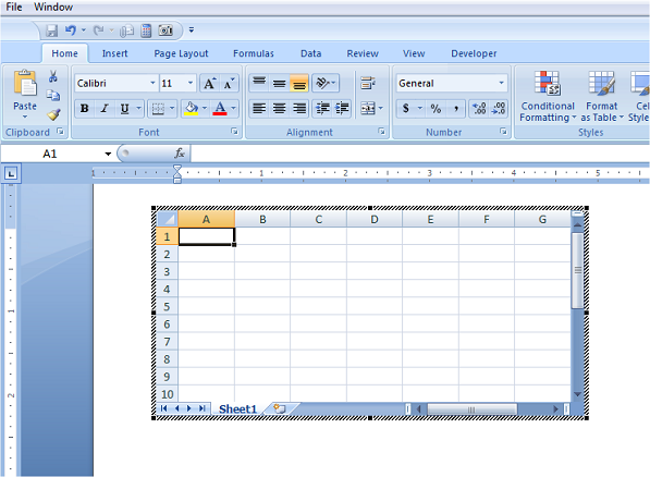 insérer une feuille de calcul Excel dans le mot modifiable