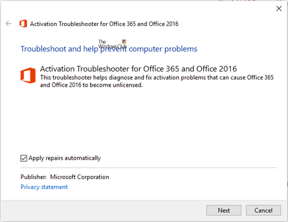Instrument de depanare de activare Microsoft Office
