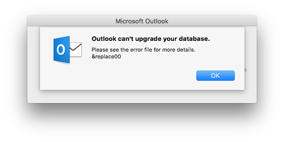 Outlook ne more nadgraditi vaše baze podatkov v macOS