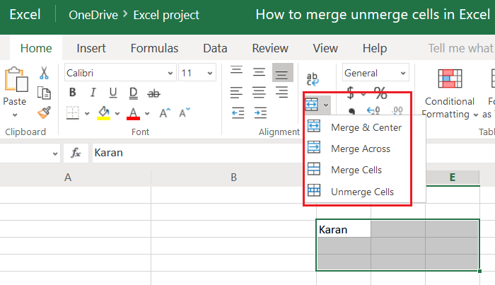 Kā apvienot un atcelt šūnas programmā Excel